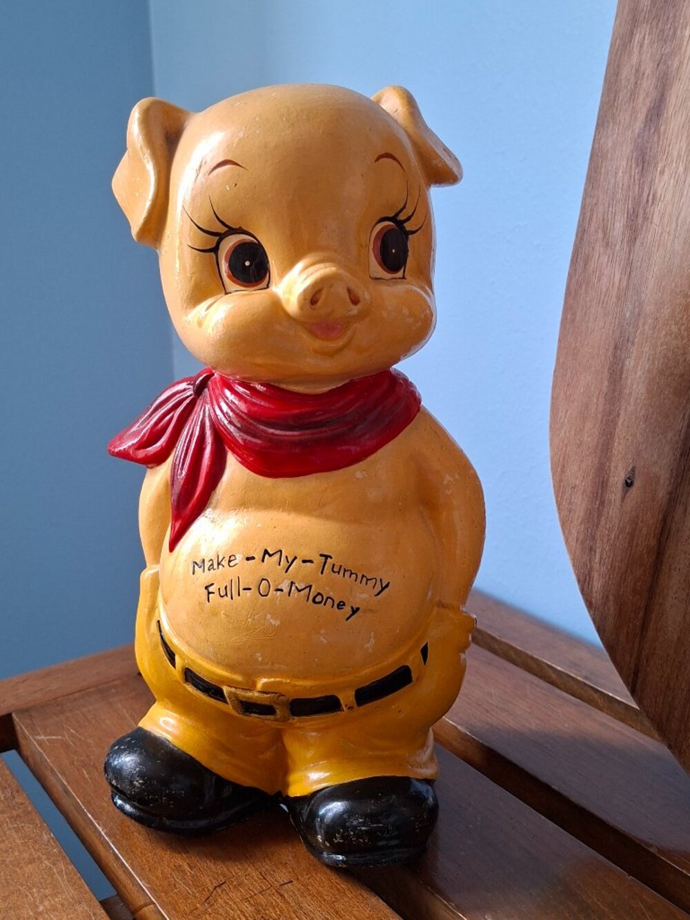 VTG 1950s/60s Made in Hong Kong Piggy Bank Pig Make My Tummy Full O Money 10.5"